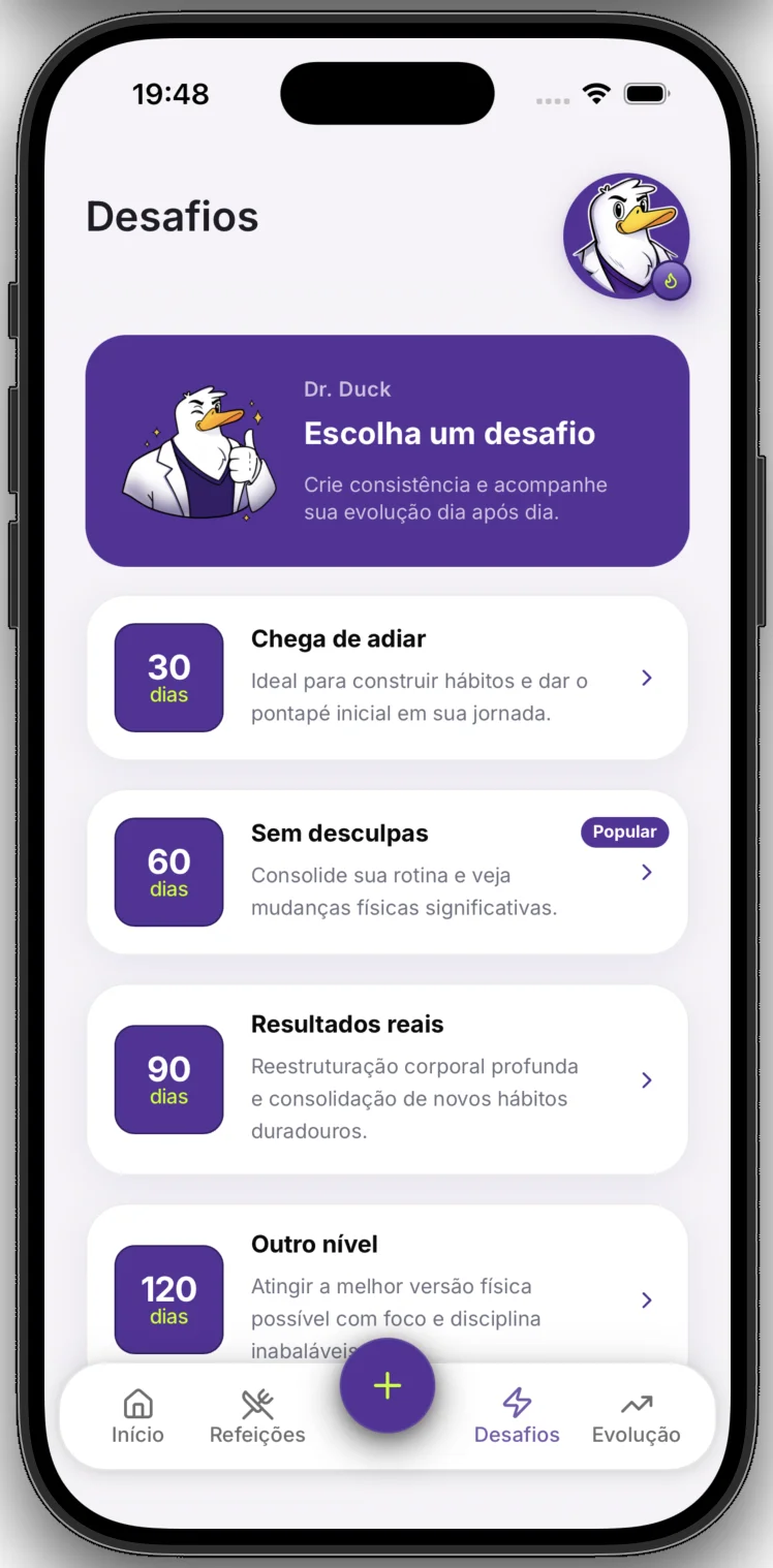 Tela de desafios do Dr. Duck